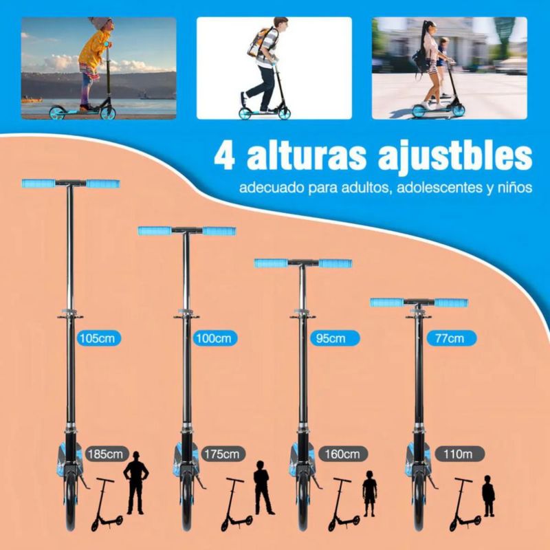 Patin Scooter Completo Ajustable En 4 Niveles Azul