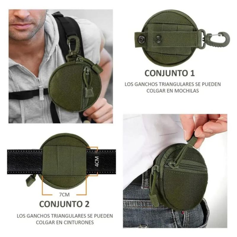 Bolsa Monedero Pequeña Colgante Táctico Multifunción 2 Pzas Verde