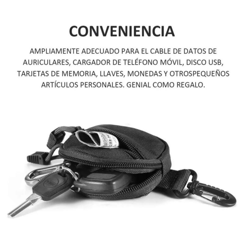 Bolsa Monedero Pequeña Colgante Táctico Multifunción 2 Pzas Negro