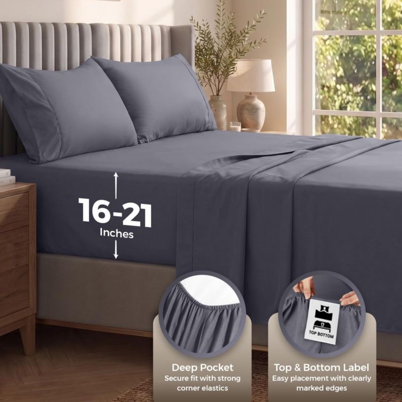Juego de sábanas Utopia Bedding King 21 cm gris 4 piezas