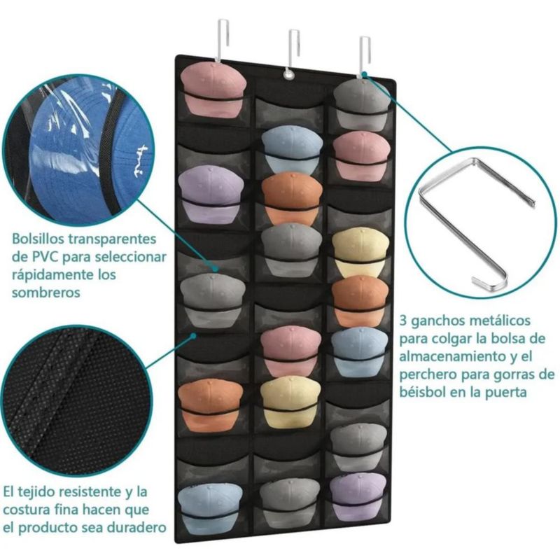 Organizador Bolsas De Almacenamiento Para Gorras Con 27 Bolsillos Negro