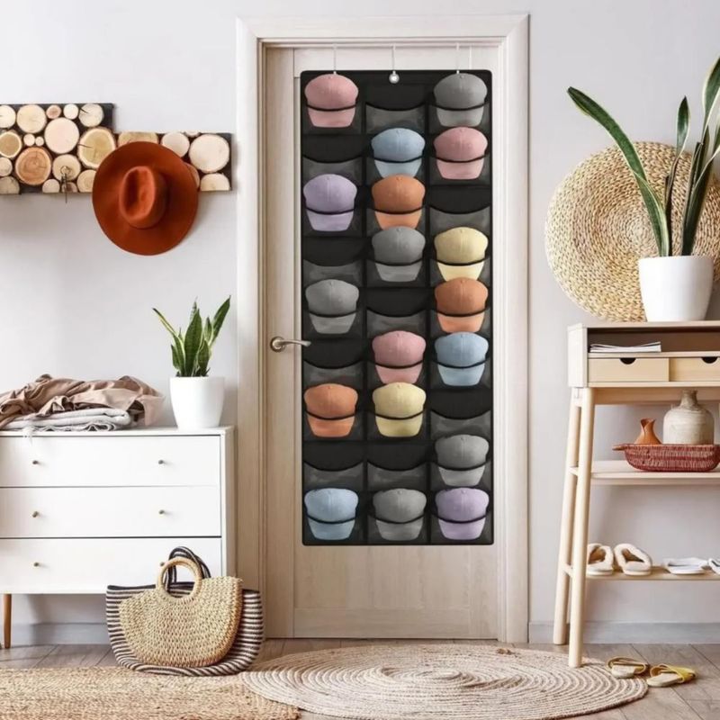 Organizador Bolsas De Almacenamiento Para Gorras Con 27 Bolsillos Negro