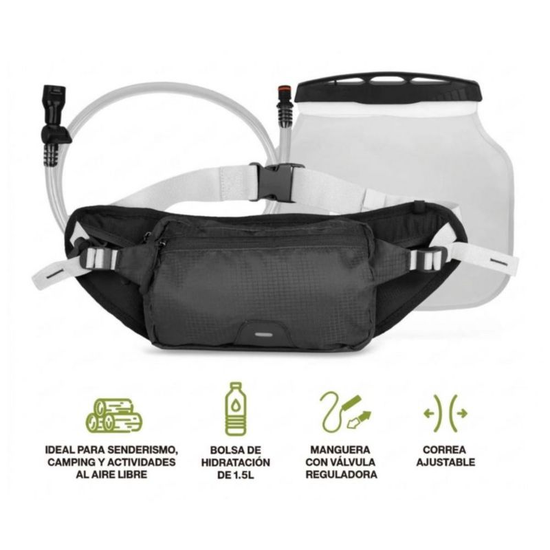 Cangurera de Hidratación de 1.5 Litros Para Actividades al Aire Libre Negro