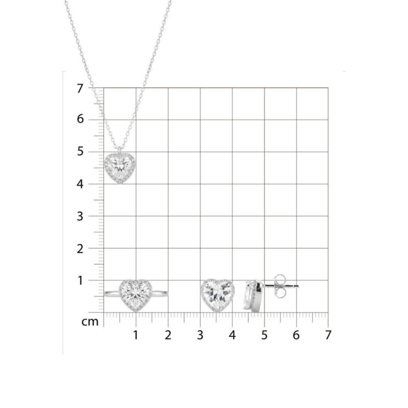 JUEGO DE ANILLO ARETES Y DIJE DE CORAZON CON CADENA PLATA BLANCA 925 CON ZIRCONIAS BLANCAS JB-21JB1