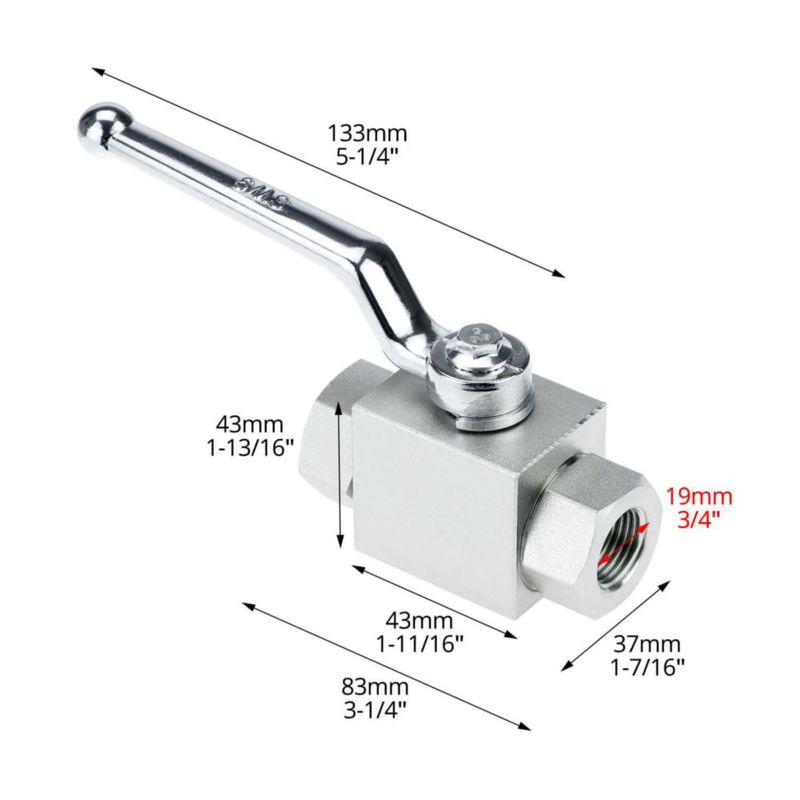 Válvula de bola hidráulica QWORK 1/2" NPT 7250 PSI de cierre 2 vías