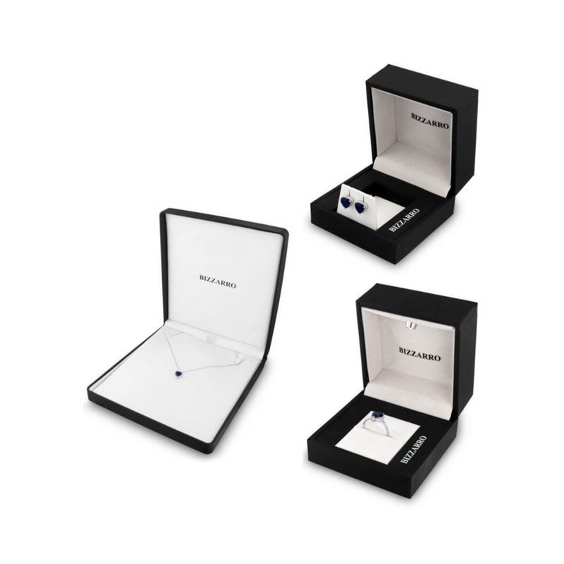 JUEGO DE ANILLO ARETES Y DIJE DE CORAZON CON CADENA PLATA BLANCA 925 CON ZIRCONIAS BLANCAS Y AZULES JB-20JB1