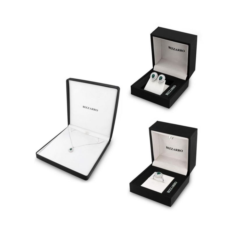 JUEGO DE ANILLO ARRACADAS Y DIJE CON CADENA DE PLATA BLANCA 925 CON MALAQUITA Y ZIRCONIAS JB-30JB1