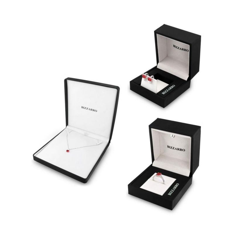 JUEGO DE ANILLO ARRACADAS Y DIJE CON CADENA DE PLATA 925 CON ZIRCONIAS BLANCAS Y ROJAS JB-38JB1
