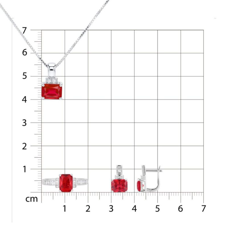 JUEGO DE ANILLO ARRACADAS Y DIJE CON CADENA DE PLATA 925 CON ZIRCONIAS BLANCAS Y ROJAS JB-38JB1