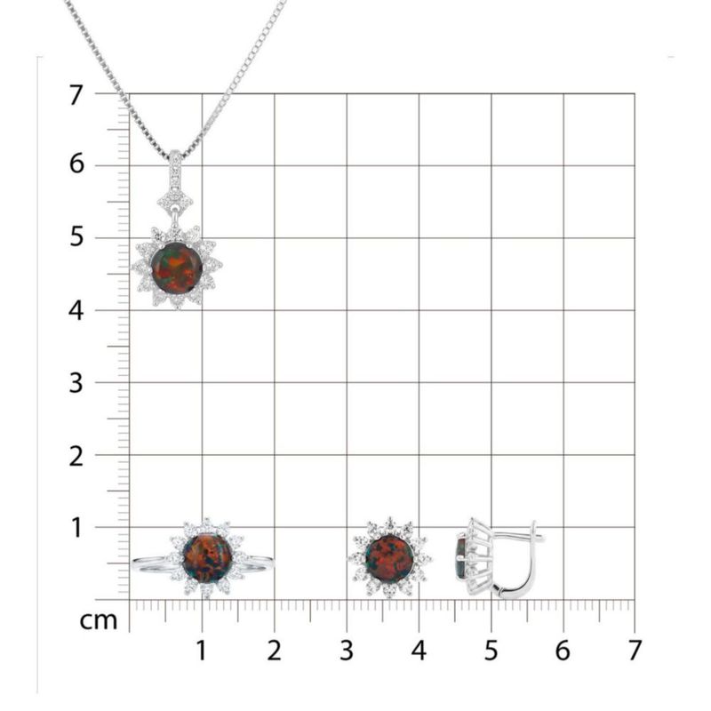 JUEGO DE ANILLO ARRACADAS Y DIJE  DE FLOR CON CADENA PLATA BLANCA 925 CON OPALO DE FUEGO Y ZIRCONIAS JB-35JB1