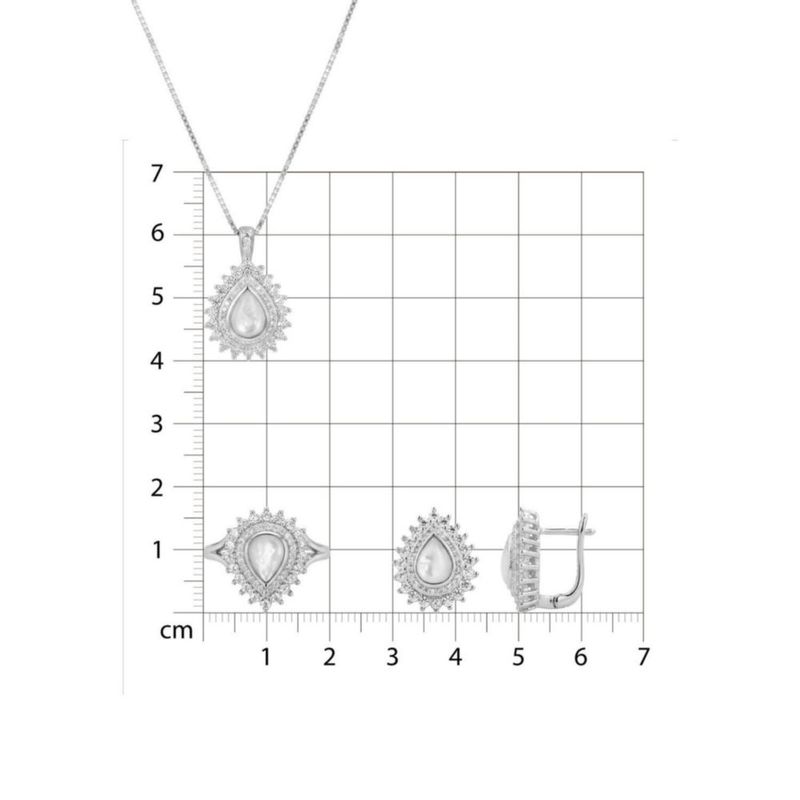 JUEGO DE ANILLO ARRACADAS Y DIJE CON CADENA DE PLATA BLANCA 925 CON ZIRCONIAS y NACAR JB-29JB1