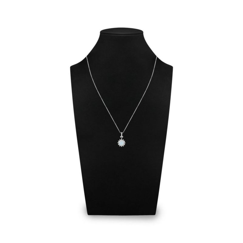 JUEGO DE ANILLO ARRACADAS Y DIJE DE FLOR CON CADENA PLATA BLANCA 925 CON OPALO BLANCO Y ZIRCONIAS JB-33JB1