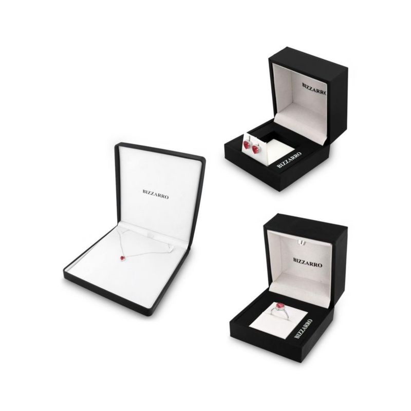 JUEGO DE ANILLO ARETES Y DIJE DE CORAZON CON CADENA PLATA BLANCA 925 CON ZIRCONIAS BLANCAS Y ROSAS JB-24JB1