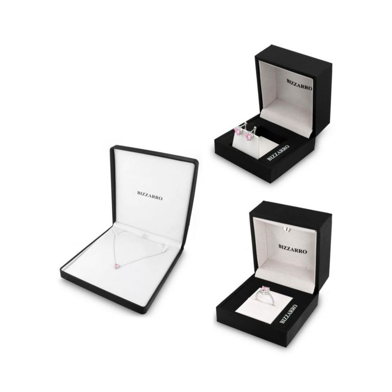 JUEGO DE ANILLO ARRACADAS Y DIJE DE CORAZON CON CADENA PLATA BLANCA 925 CON ZIRCONIAS BLANCAS Y ROSAS JB-19JB1