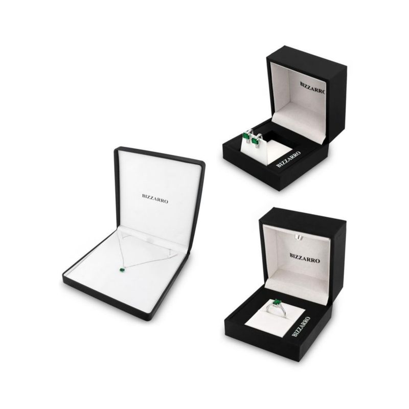 JUEGO DE ANILLO ARRACADAS Y DIJE CON CADENA DE PLATA 925 CON ZIRCONIAS BLANCAS Y VERDES JB-37JB1