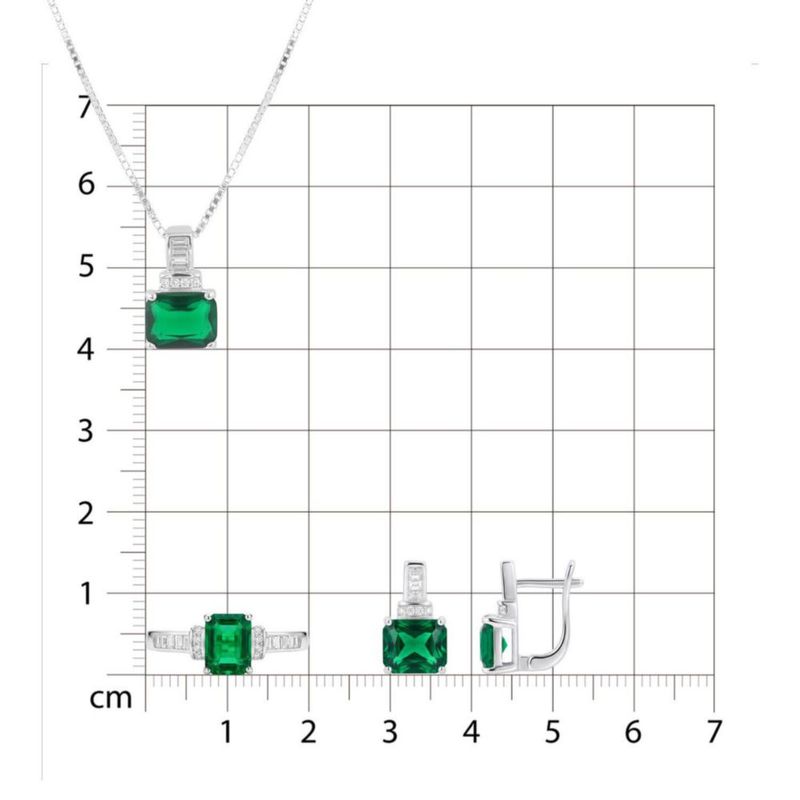 JUEGO DE ANILLO ARRACADAS Y DIJE CON CADENA DE PLATA 925 CON ZIRCONIAS BLANCAS Y VERDES JB-37JB1