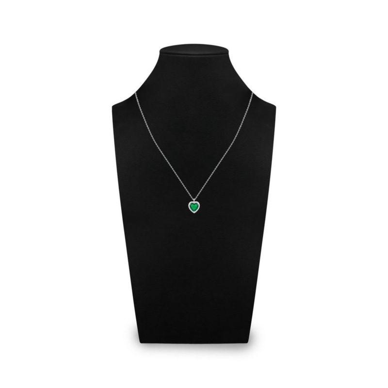 JUEGO DE ANILLO ARETES Y DIJE DE CORAZON CON CADENA PLATA BLANCA 925 CON ZIRCONIAS BLANCAS Y VERDES JB-23JB1