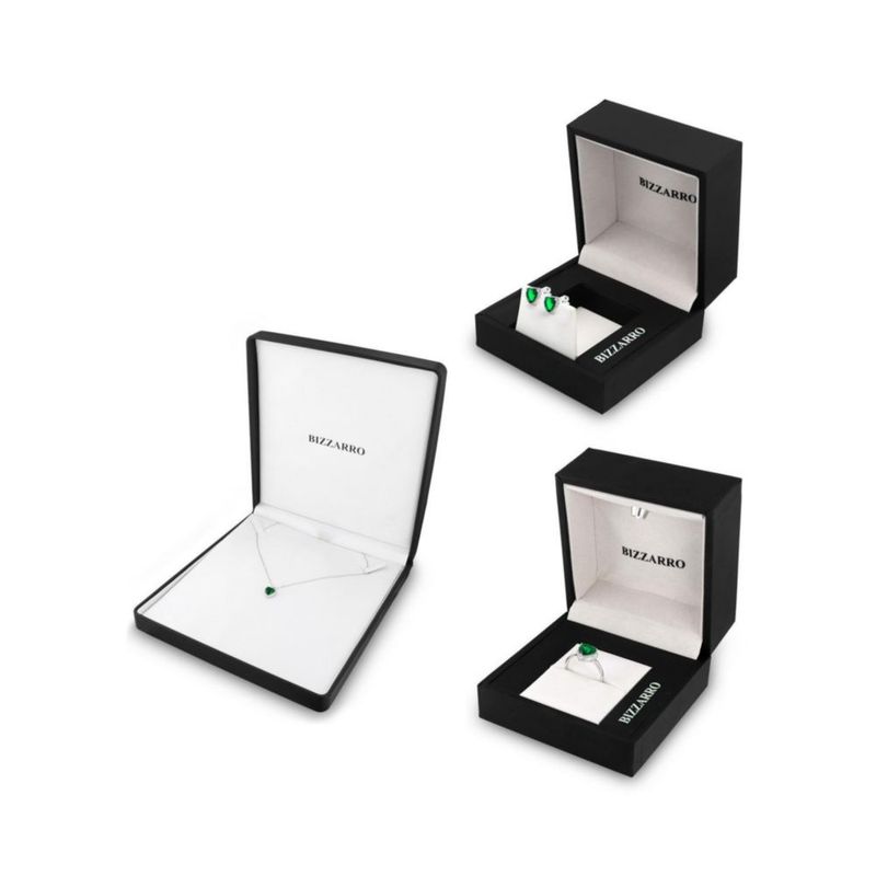 JUEGO DE ANILLO ARETES Y DIJE DE CORAZON CON CADENA PLATA BLANCA 925 CON ZIRCONIAS BLANCAS Y VERDES JB-23JB1