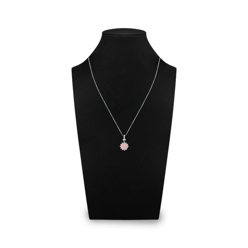 JUEGO DE ANILLO ARRACADAS Y DIJE DE FLOR CON CADENA PLATA BLANCA 925 CON OPALO ROSA Y ZIRCONIAS JB-34JB1