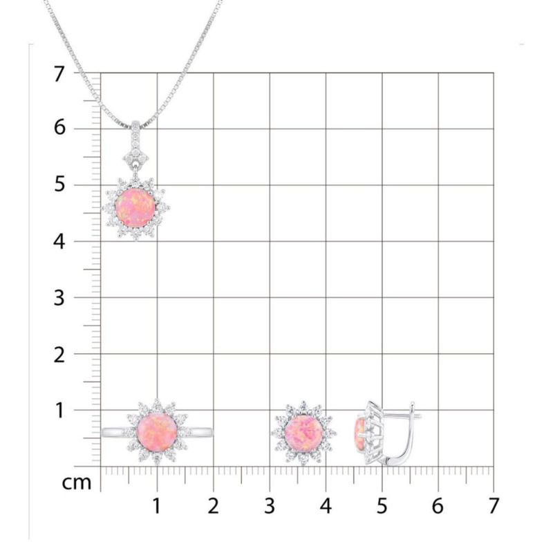 JUEGO DE ANILLO ARRACADAS Y DIJE DE FLOR CON CADENA PLATA BLANCA 925 CON OPALO ROSA Y ZIRCONIAS JB-34JB1