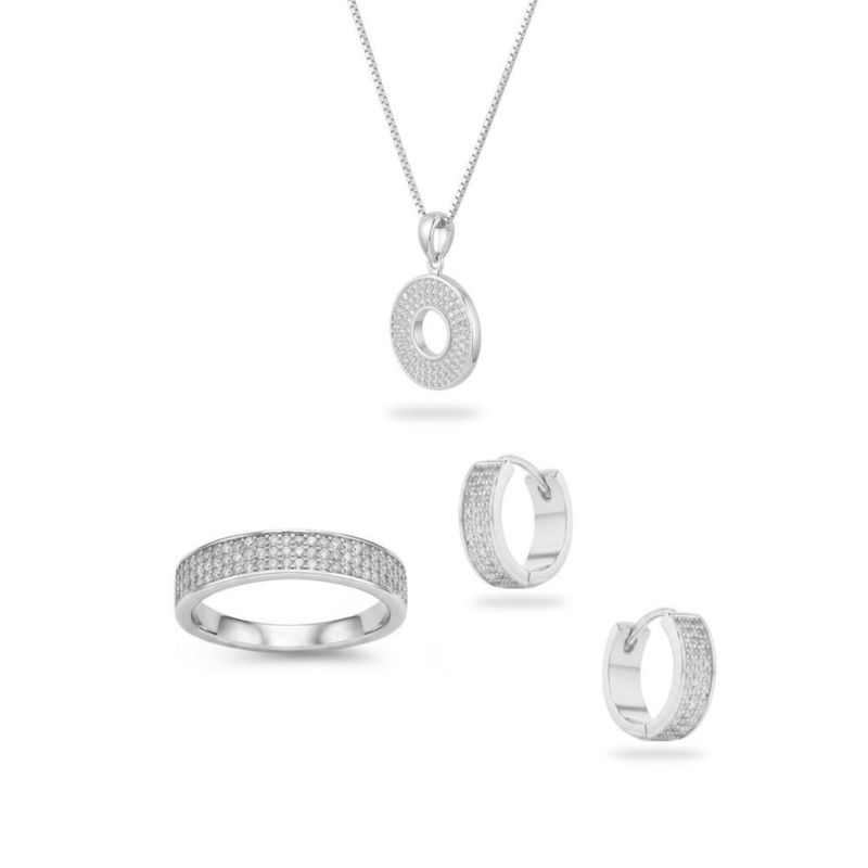 JUEGO DE ARRACADAS CHURUMBELA Y DIJE CON CADENA DE PLATA BLANCA 925 CON ZIRCONIAS JB-26JB1