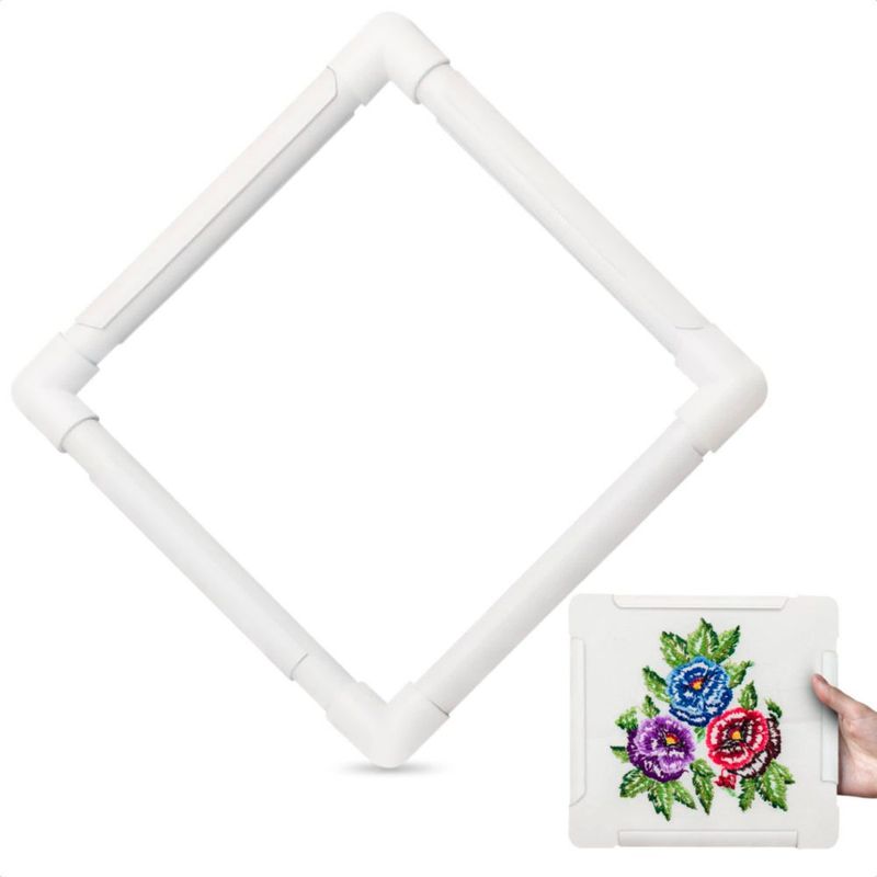Marco de Punto de Cruz BURIUS 28 cm Cuadrado Blanco de Plástico