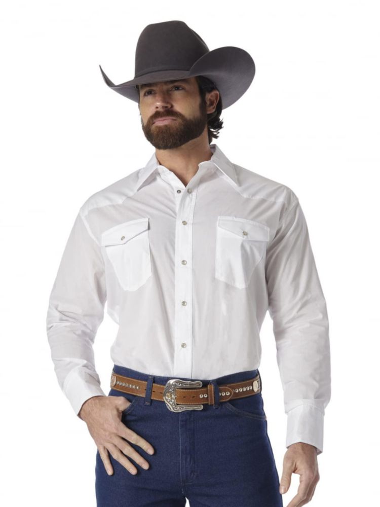 Camisa Wrangler XX-Extra Grande Blanca de Manga Larga con Botones a Presión
