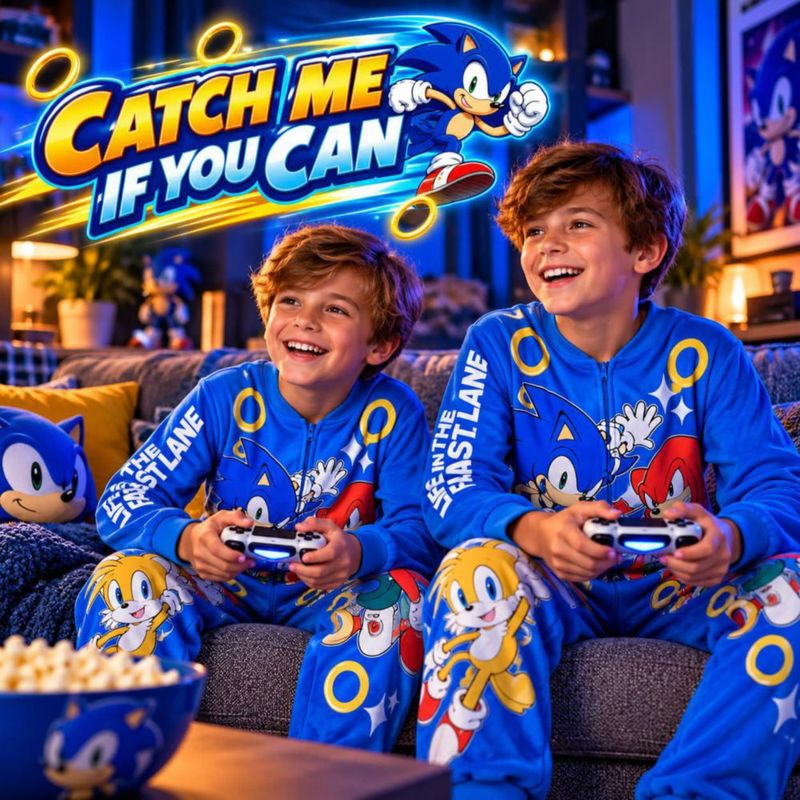 Pijama Get Trend Sonic 5-6 años Turquesa de Forro Polar con Cremallera