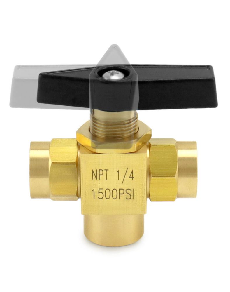 Válvula de bola QWORK 1/4\" NPT de 3 vías latón puerto en L paquete de 2