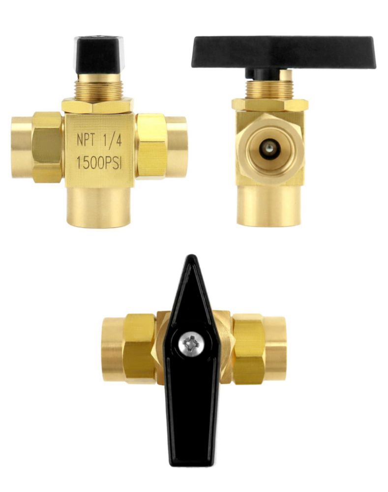 Válvula de bola QWORK 1/4\" NPT de 3 vías latón puerto en L paquete de 2