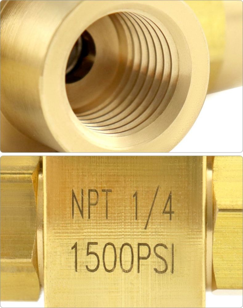 Válvula de bola QWORK 1/4\" NPT de 3 vías latón puerto en L paquete de 2