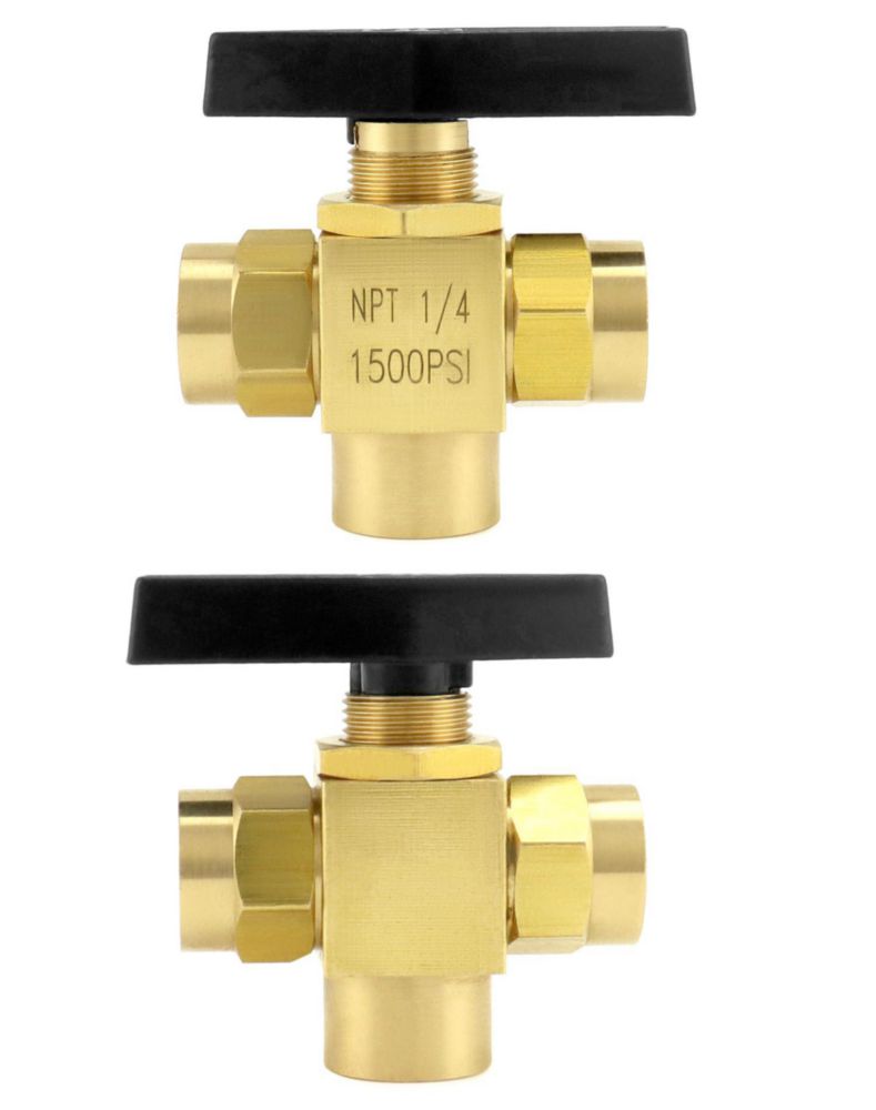 Válvula de bola QWORK 1/4\" NPT de 3 vías latón puerto en L paquete de 2