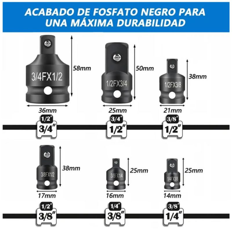 Juego Adaptador Para Dados Y Llaves De Impacto Inglesa 6 Pz, Color Azul