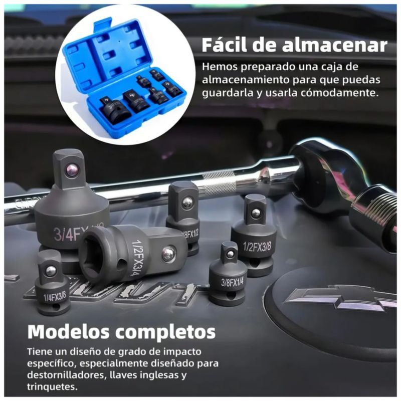 Juego Adaptador Para Dados Y Llaves De Impacto Inglesa 6 Pz, Color Azul