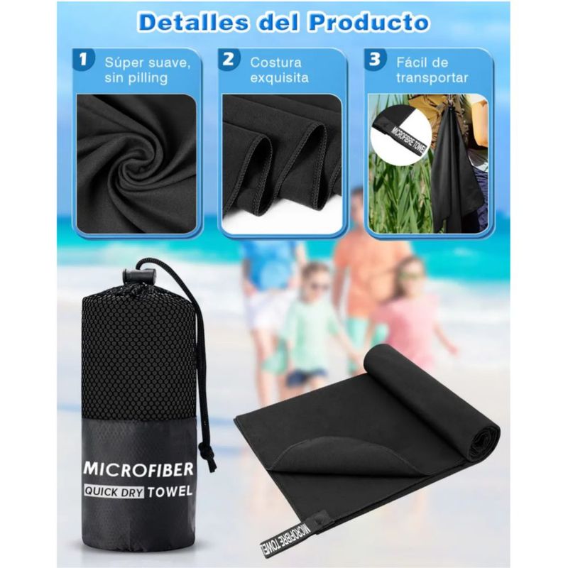 Toalla Baño Camping De Microfibra De Secado Rápido Negro