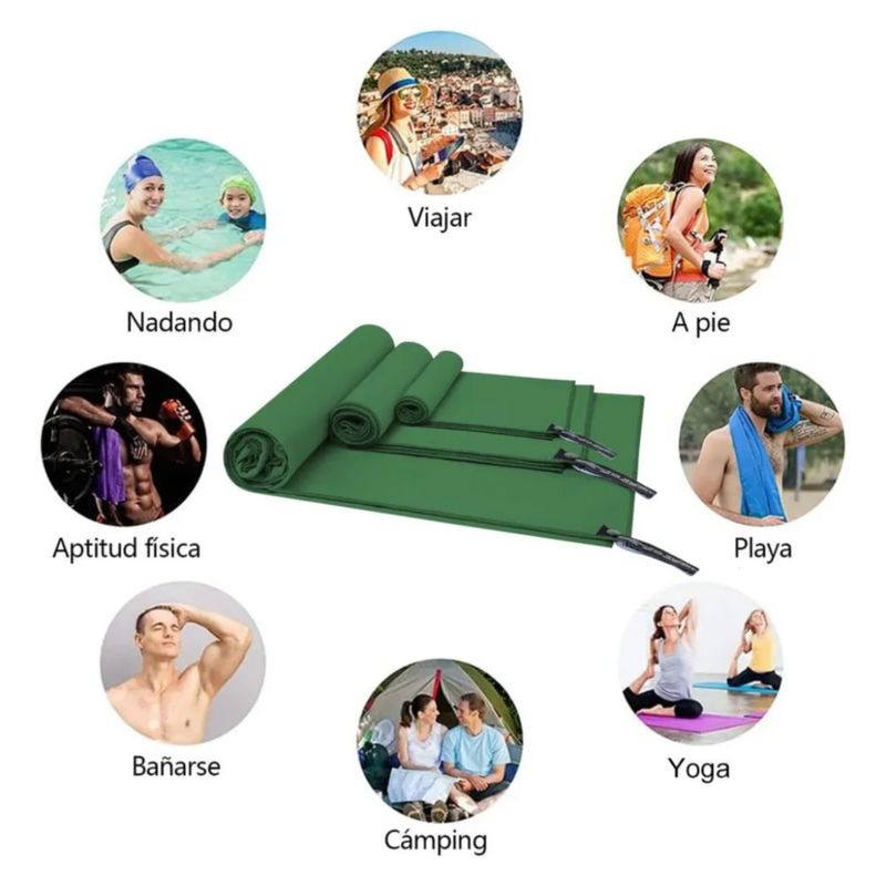 Toalla Baño Camping De Microfibra De Secado Rápido Verde