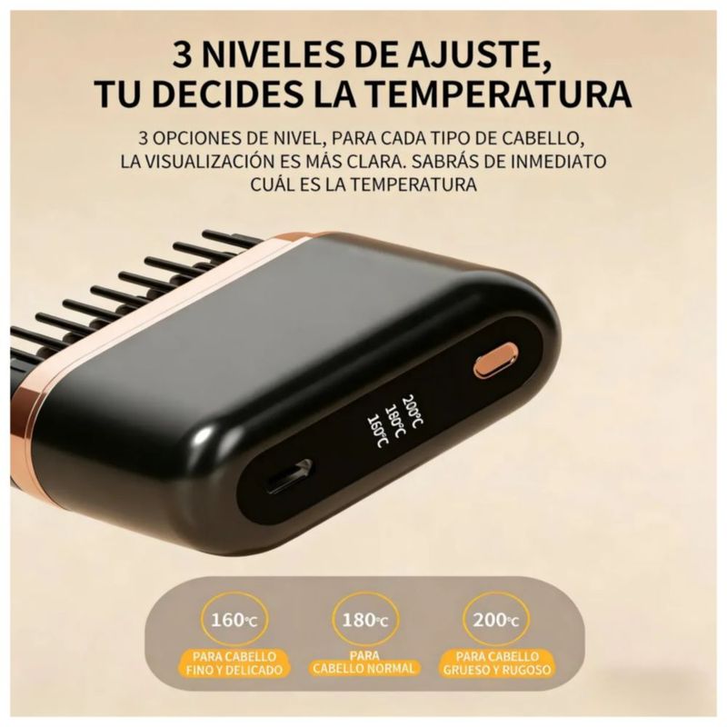 Cepillo alisador eléctrico inalámbrico portátil, Color Negro