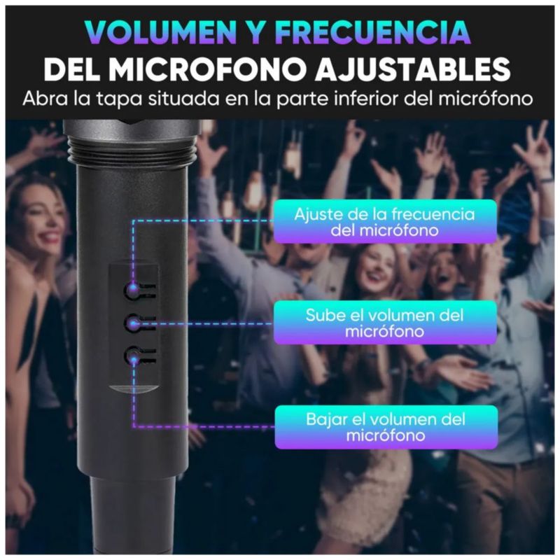Micrófono Cuatro En Uno Con Frecuencia Ajustable Recargable, Color Gris