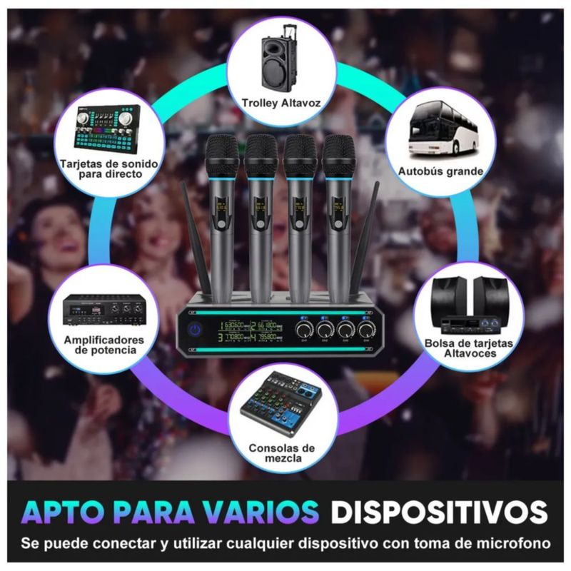 Micrófono Cuatro En Uno Con Frecuencia Ajustable Recargable, Color Gris