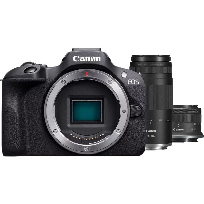 Cámara Canon EOS R100 Mirrorless 24.1MP 4K + Lentes 18-45mm y 75-300mm