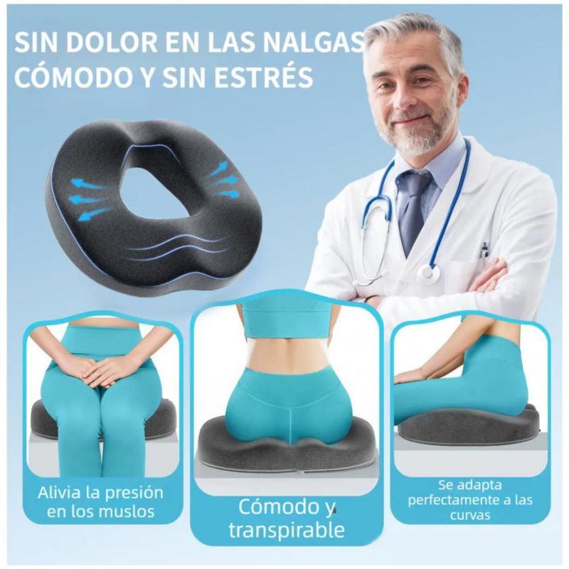Cojin Dona Ortopédica Para /coxis Memory Foam, Color Gris y Negro