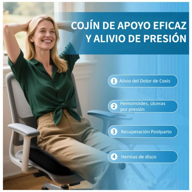 Cojin Dona Ortopédica Para /coxis Memory Foam, Color Gris y Negro
