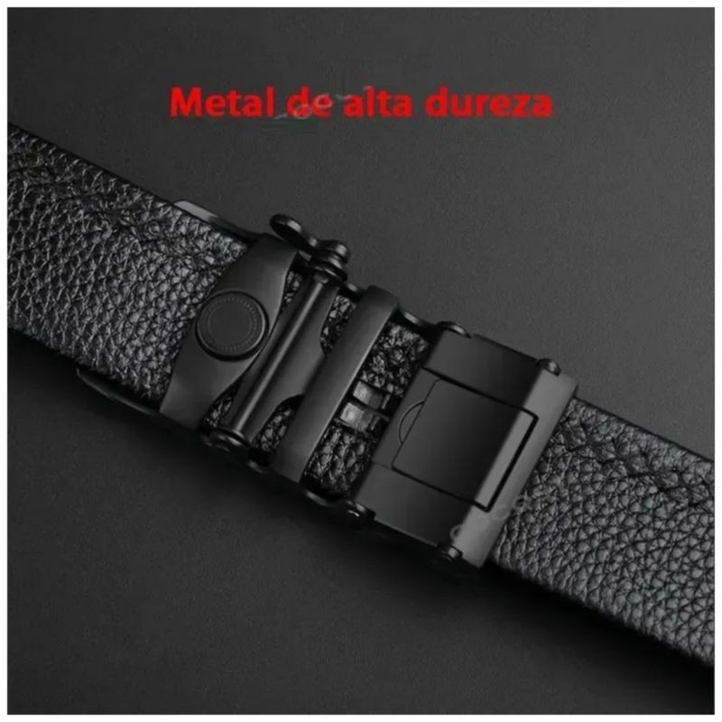 Cinto Elegante Cuero Hombre, Hebilla Automática, Color Negro