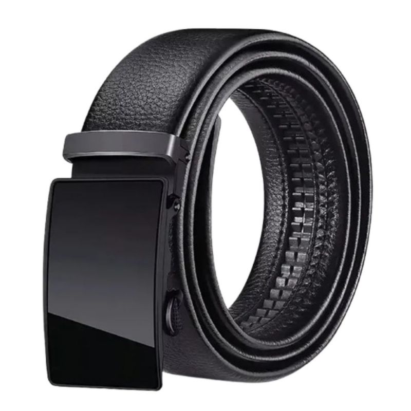 Cinto Elegante Cuero Hombre, Hebilla Automática, Color Negro