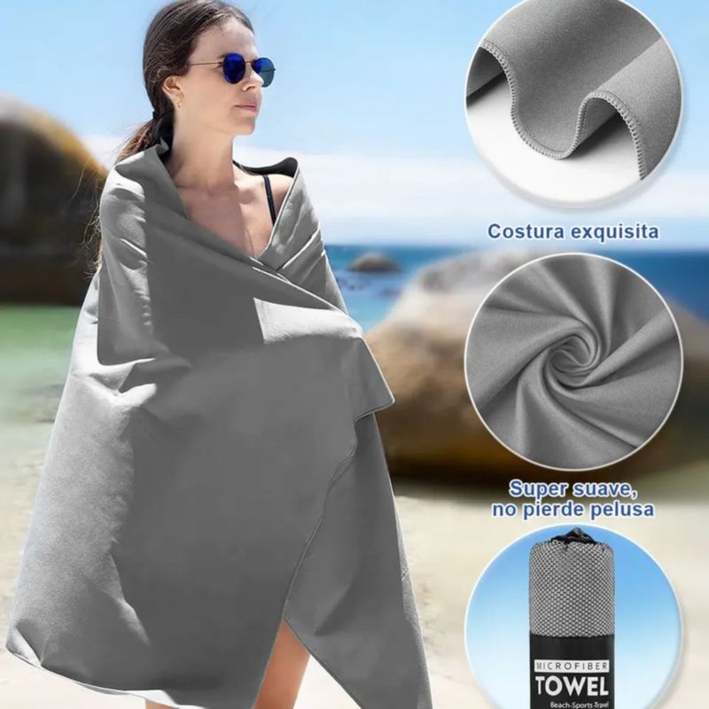 Toalla Baño Camping De Microfibra De Secado Rápido Gris
