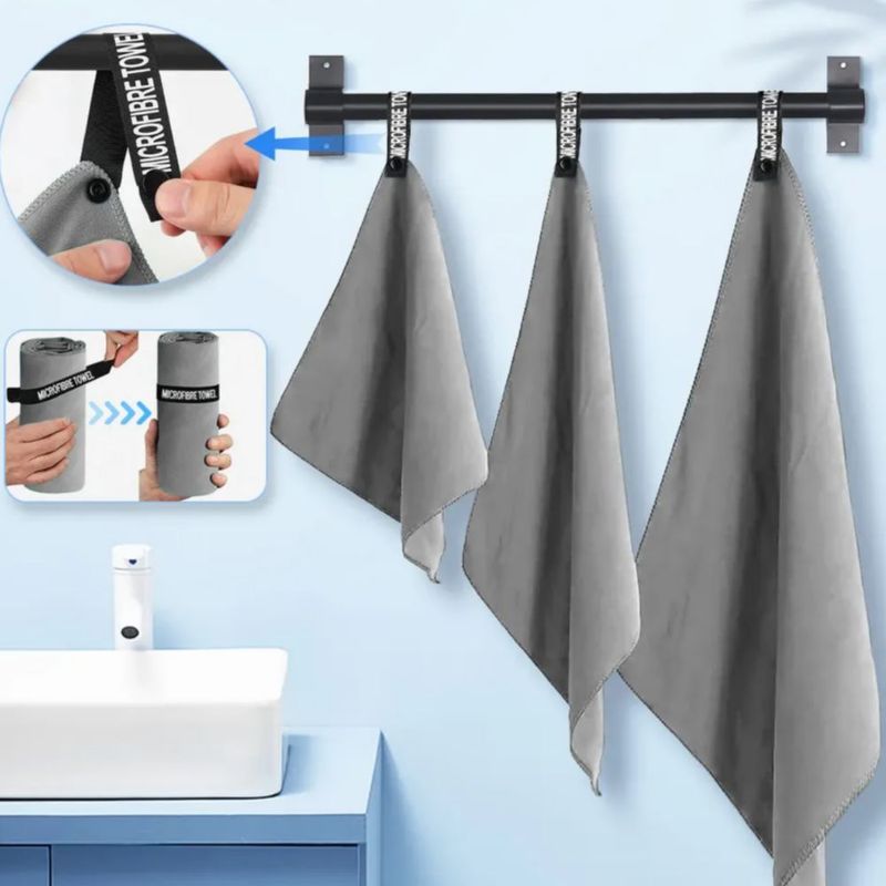 Toalla Baño Camping De Microfibra De Secado Rápido Gris