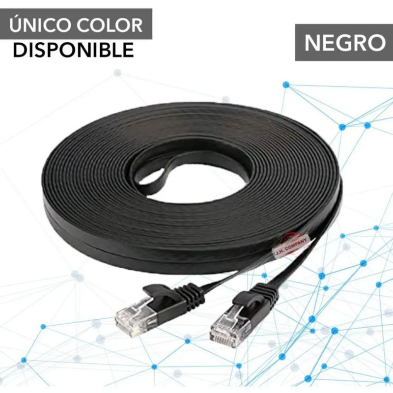 Cable Red Plano Categoria 6 Cat6 Rj45 Utp Ethernet 30 Metros Negro