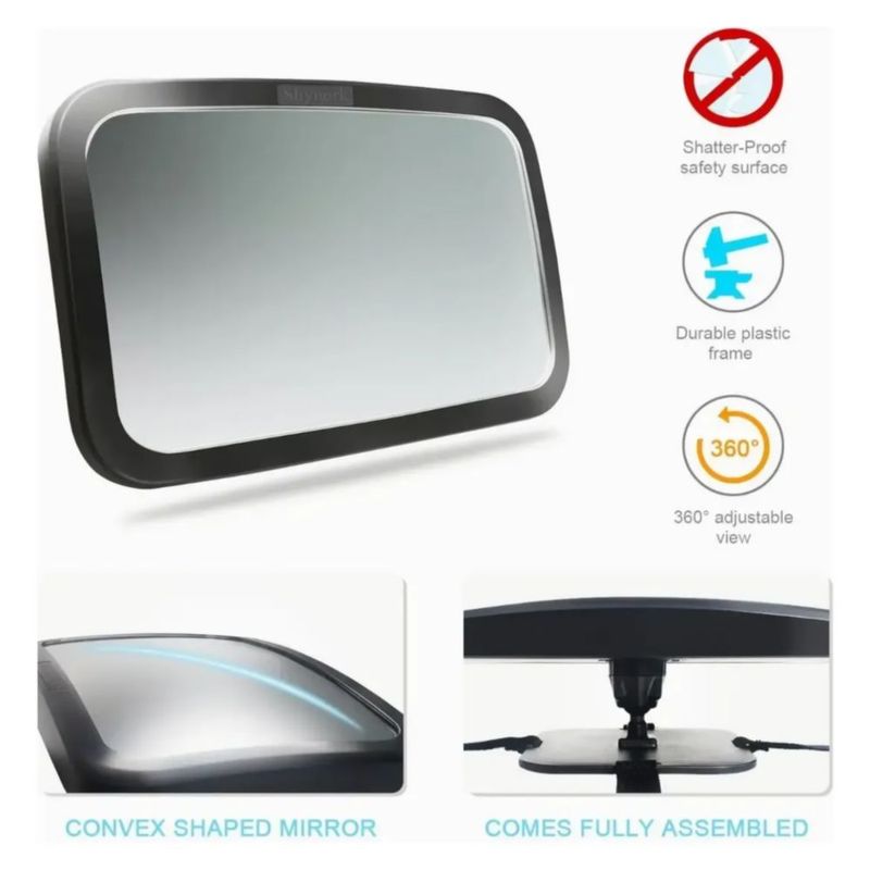 Espejo Retrovisor Para Bebé De Gran Angular, Color Negro