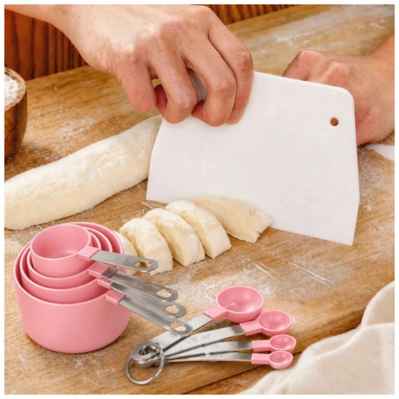Set 15 Piezas Tazas y Cucharas Medidoras Plástico Rosa para Repostería, Color Rosa