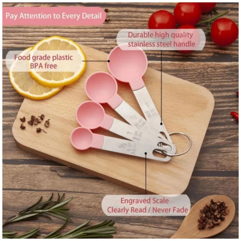 Set 15 Piezas Tazas y Cucharas Medidoras Plástico Rosa para Repostería, Color Rosa